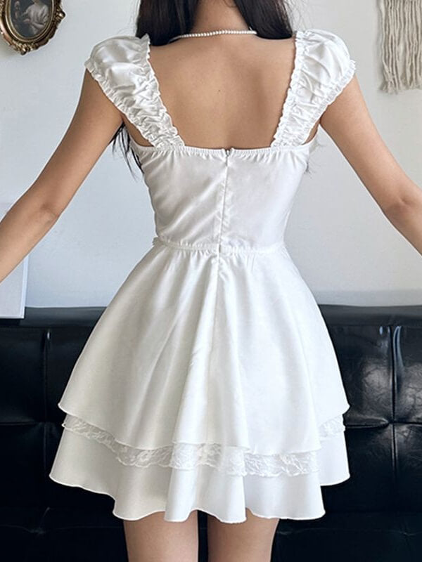Lace Up Panel White Corset Dress
