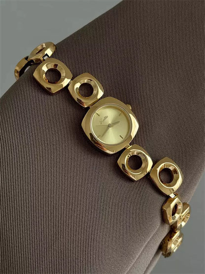 Ladies' Irregular Openwork Gold Bracelet Watch 