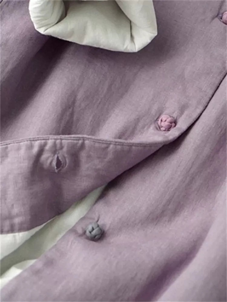 Linen-lined Cotton Padded Coat with Mandarin Collar