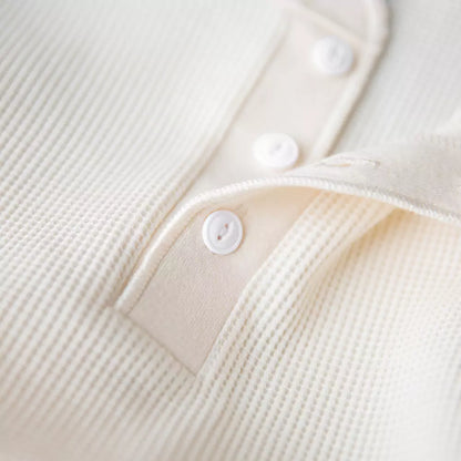 Langärmeliges, schweres Waffelstrick-Henley-T-Shirt