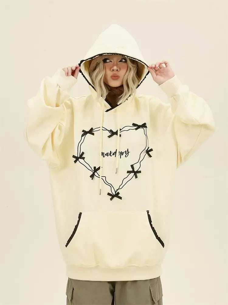 Cute Bowknot Heart Cozy Loose Autumn Hoodie