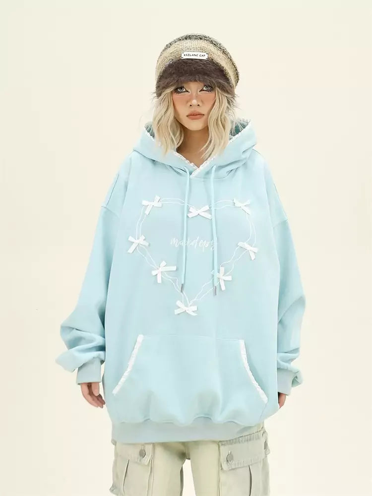 Cute Bowknot Heart Cozy Loose Autumn Hoodie