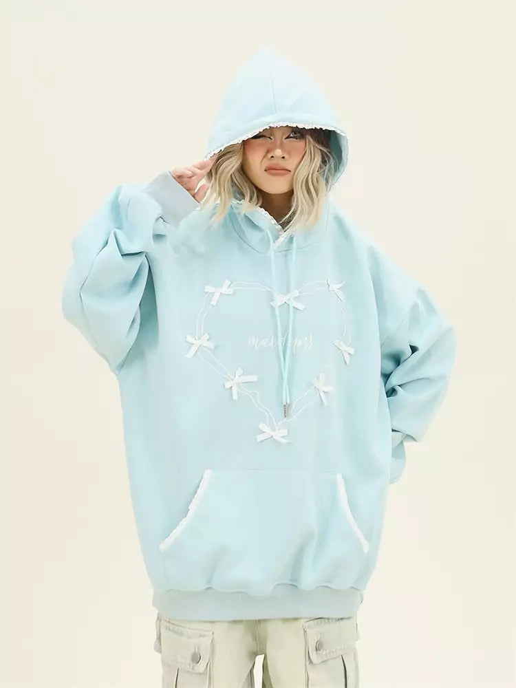 Cute Bowknot Heart Cozy Loose Autumn Hoodie