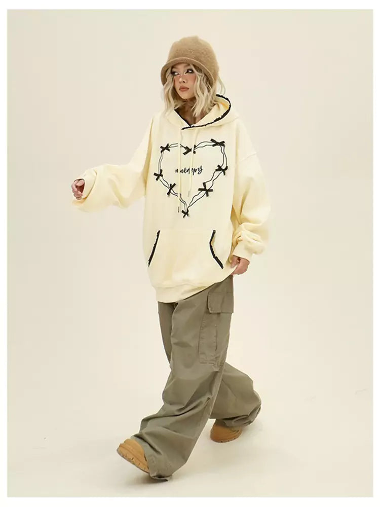 Cute Bowknot Heart Cozy Loose Autumn Hoodie