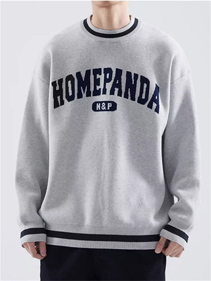 Loose Fit Cotton Crewneck Sweater Preppy Style