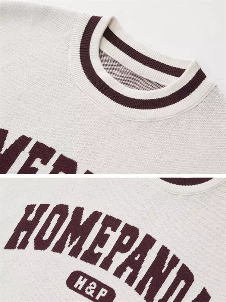 Loose Fit Cotton Crewneck Sweater Preppy Style