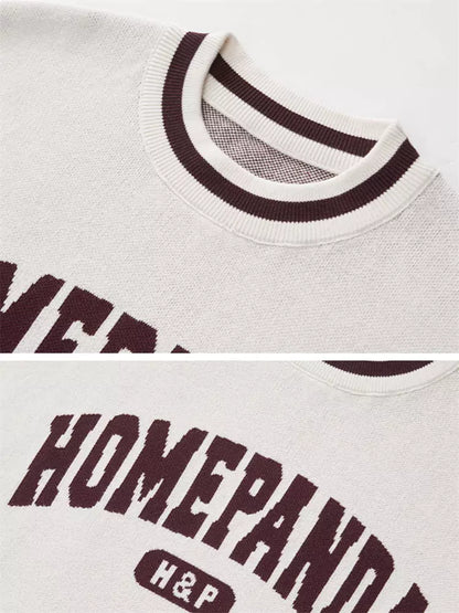 Loose Fit Cotton Crewneck Sweater Preppy Style