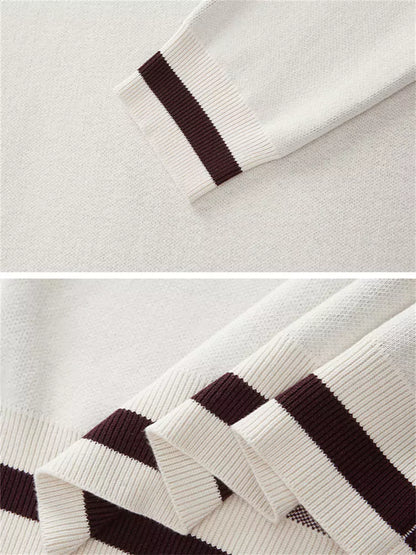 Loose Fit Cotton Crewneck Sweater Preppy Style