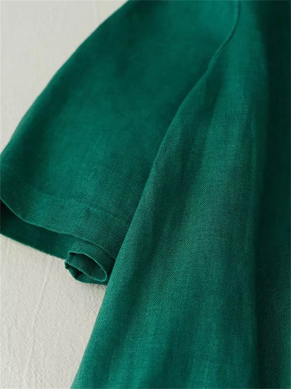Loose Fit Travel Cotton Linen Short Sleeve Gradient Linen Dress
