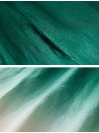 Loose Fit Travel Cotton Linen Short Sleeve Gradient Linen Dress