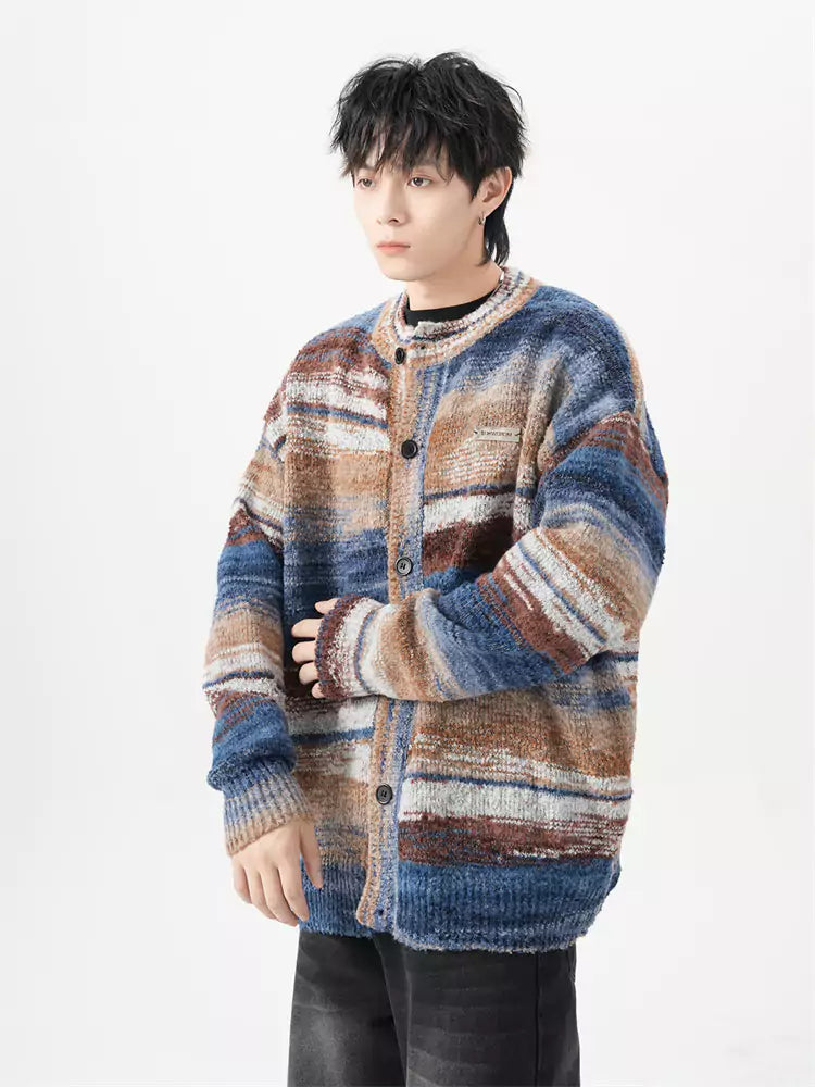 Loose Fit Trendy Oil Painting Gradient Knitted Cardigan