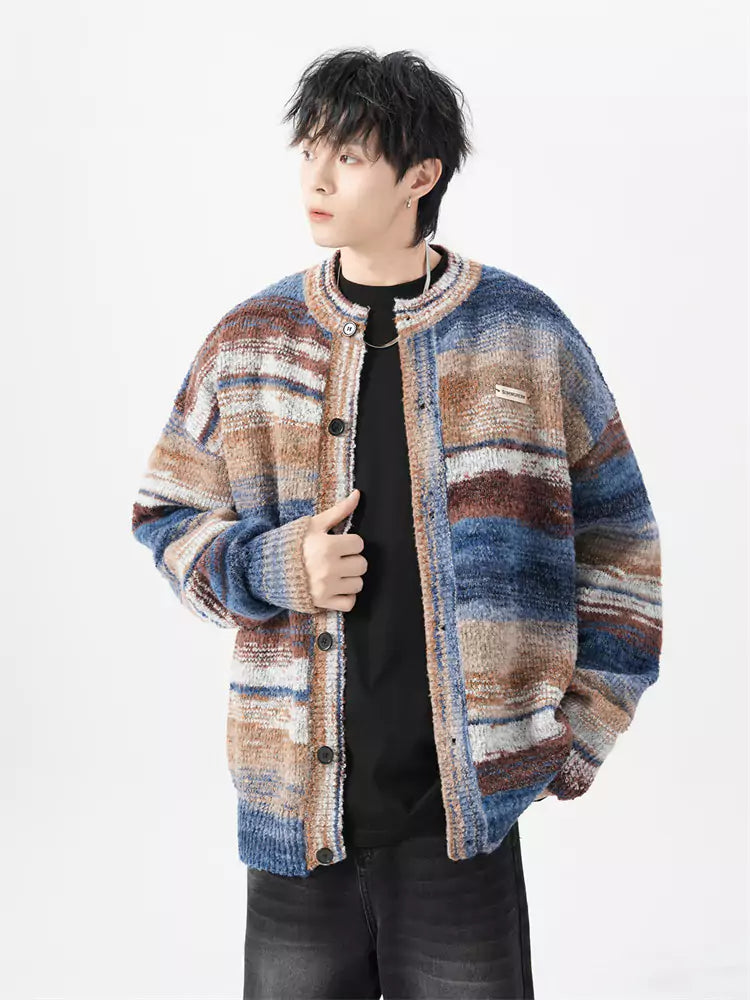 Loose Fit Trendy Oil Painting Gradient Knitted Cardigan