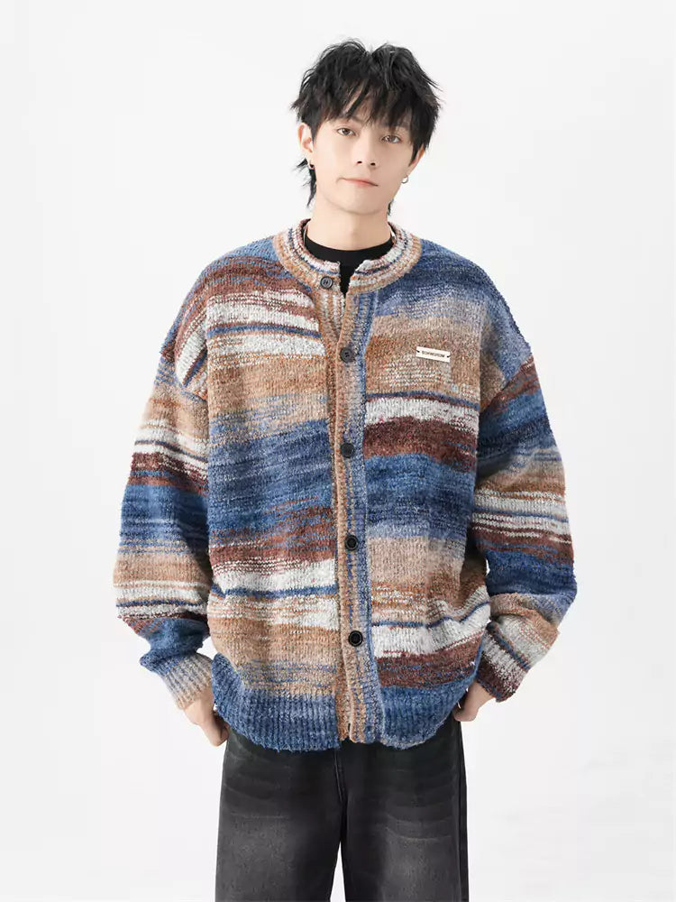 Loose Fit Trendy Oil Painting Gradient Knitted Cardigan