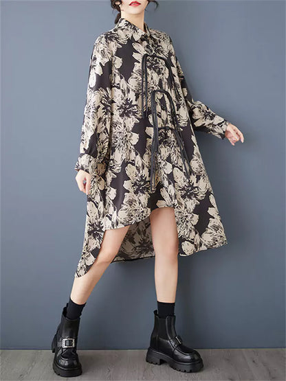 Loose Printed Patchwork Shirt Dress