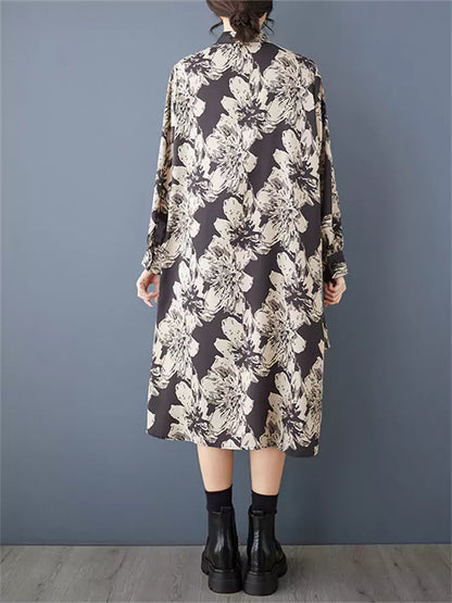 Loose Printed Patchwork Shirt Dress