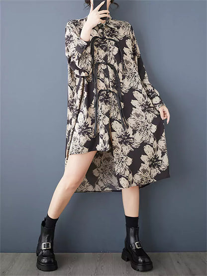 Loose Printed Patchwork Shirt Dress