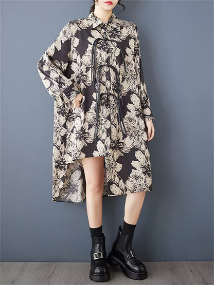 Loose Printed Patchwork Shirt Dress