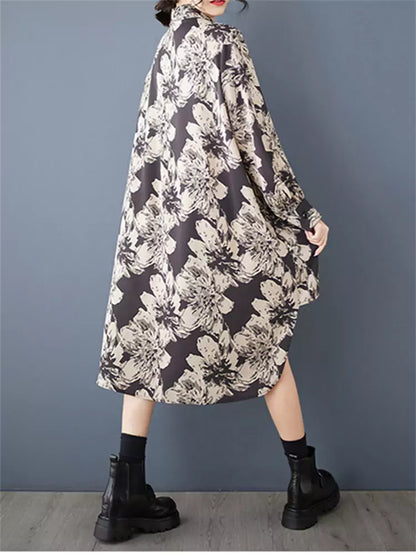 Loose Printed Patchwork Shirt Dress