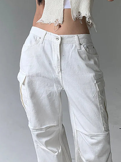 Low Waist Washed Ruched Pocket Denim Pants