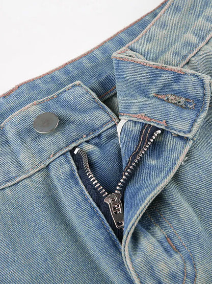 Low Waist Washed Ruched Pocket Denim Pants