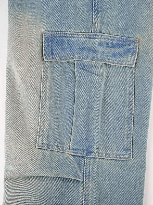 Low Waist Washed Ruched Pocket Denim Pants
