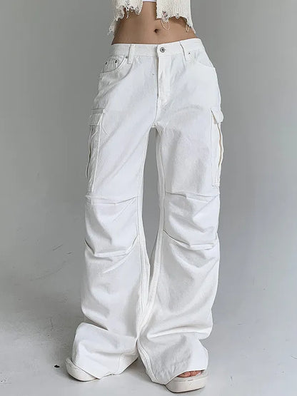 Low Waist Washed Ruched Pocket Denim Pants