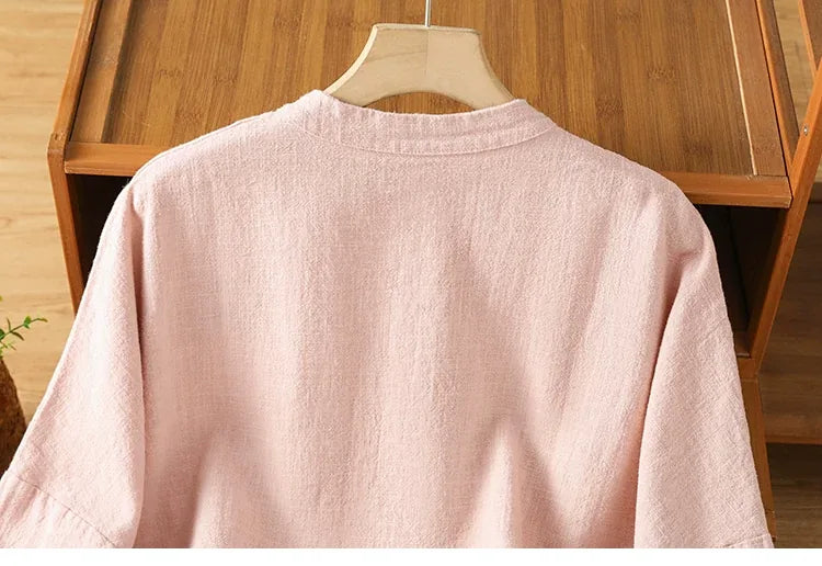 Mandarin Collar Frog Button Patch Pocket Long Sleeve Shirt