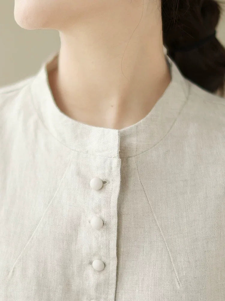 Mandarin Collar Textured Blazer with Welt Pockets