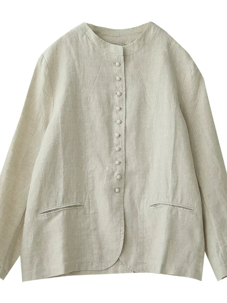 Mandarin Collar Textured Blazer with Welt Pockets