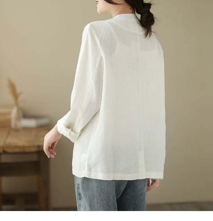 Mandarin Collar Textured Blazer with Welt Pockets