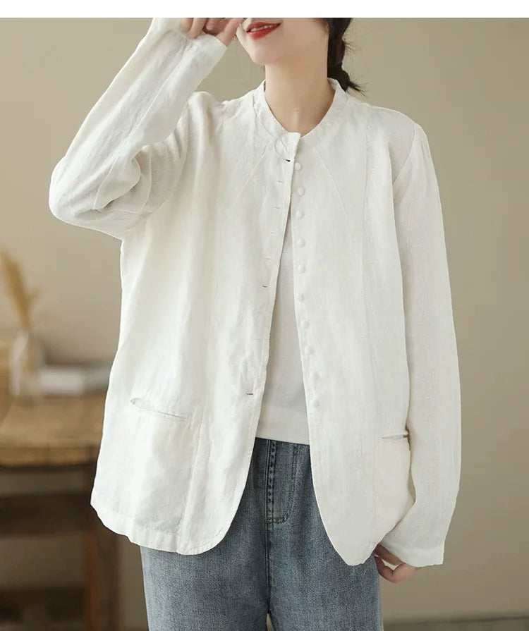 Mandarin Collar Textured Blazer with Welt Pockets