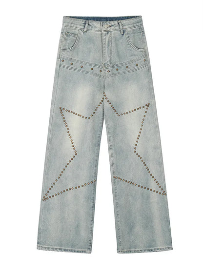 Men's American Vintage Straight Leg Jeans with Star Studs