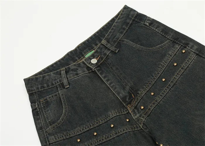 Vaqueros rectos vintage americanos para hombre con tachuelas de estrella