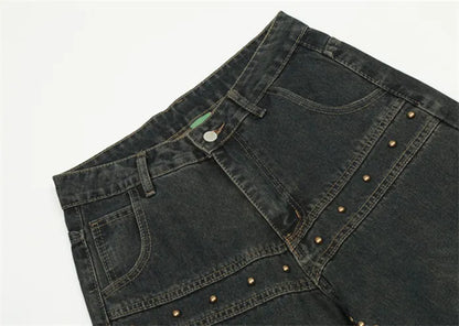 Men's American Vintage Straight Leg Jeans with Star Studs