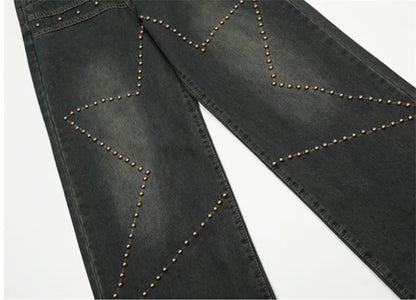 Men's American Vintage Straight Leg Jeans with Star Studs