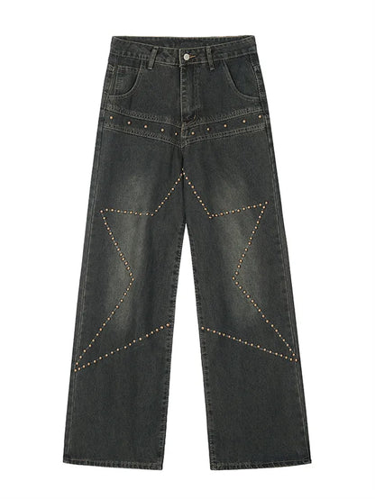 Men's American Vintage Straight Leg Jeans with Star Studs