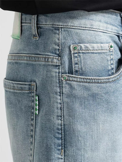 Herren-Jeans, blaugrau, gewaschen, gerades Bein, verkürzt