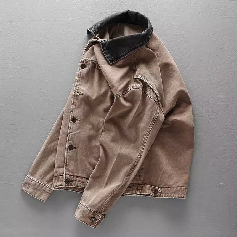 Chaqueta vaquera desgastada retro de corte limpio para hombre