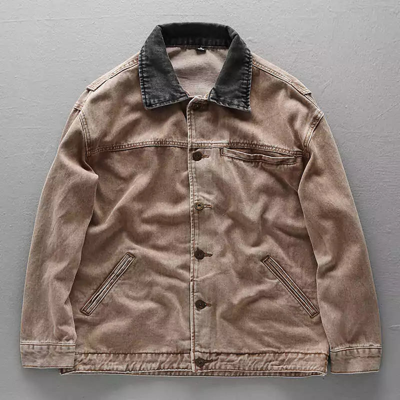 Chaqueta vaquera desgastada retro de corte limpio para hombre