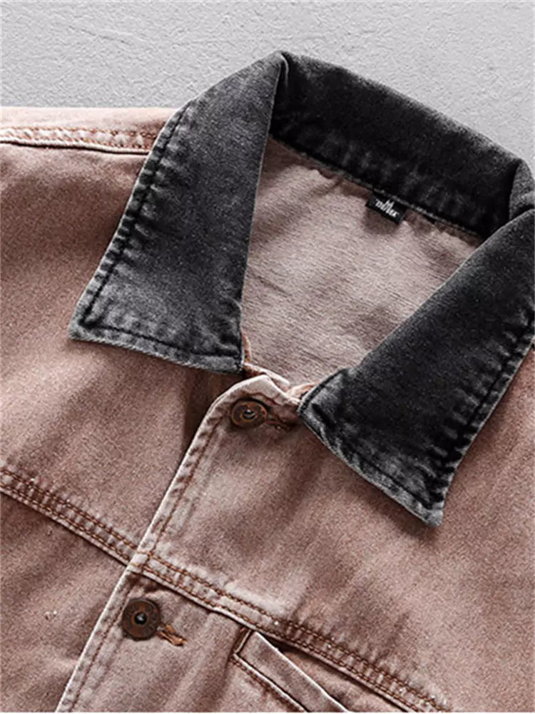Chaqueta vaquera desgastada retro de corte limpio para hombre