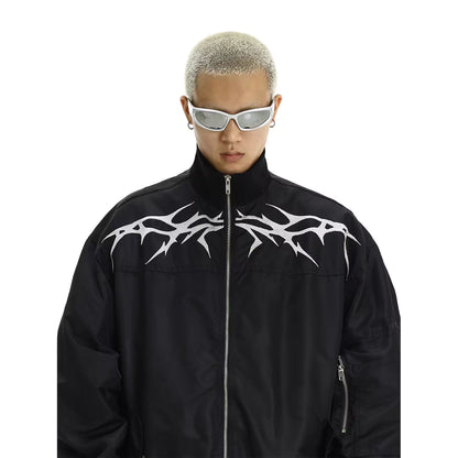 Chaqueta de piloto bordada de corte holgado para hombre