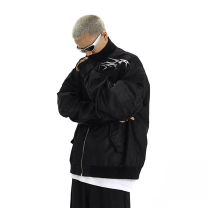 Chaqueta de piloto bordada de corte holgado para hombre