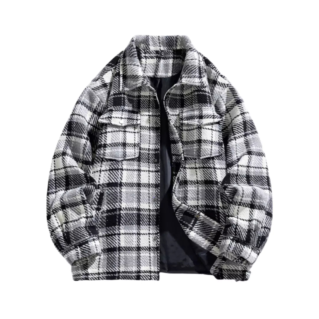 Chaqueta de tweed retro con cuello vuelto para hombre