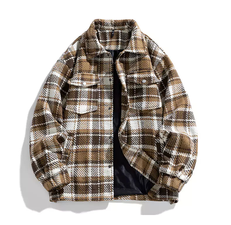 Chaqueta de tweed retro con cuello vuelto para hombre