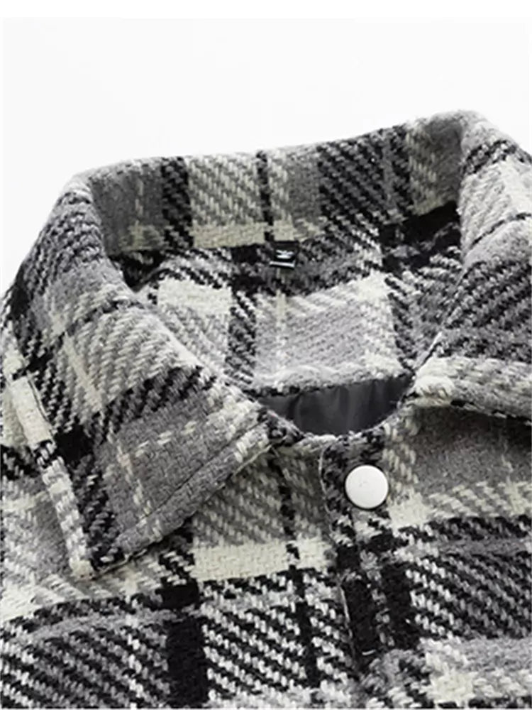 Chaqueta de tweed retro con cuello vuelto para hombre