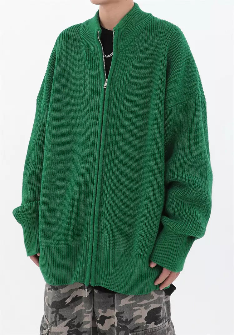 Men's Solid Color Oversized Streetwear Zip-Up Cardigan