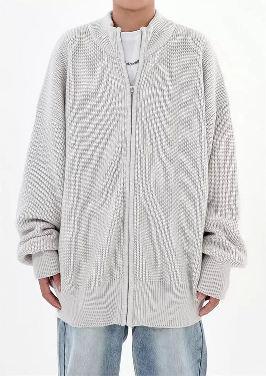 Oversize-Streetwear-Strickjacke für Herren, einfarbig, mit Reißverschluss