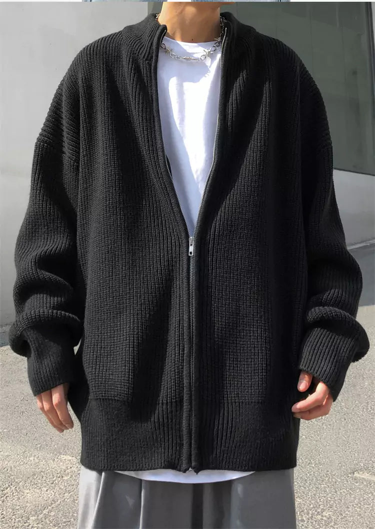 Men's Solid Color Oversized Streetwear Zip-Up Cardigan