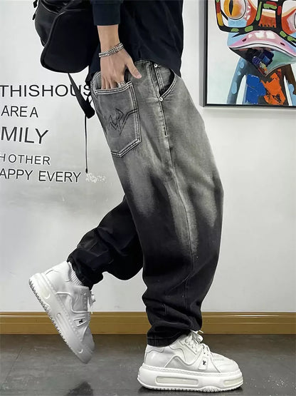 Herren-Streetwear-Jeans mit lässiger Passform und gewaschenem Denim