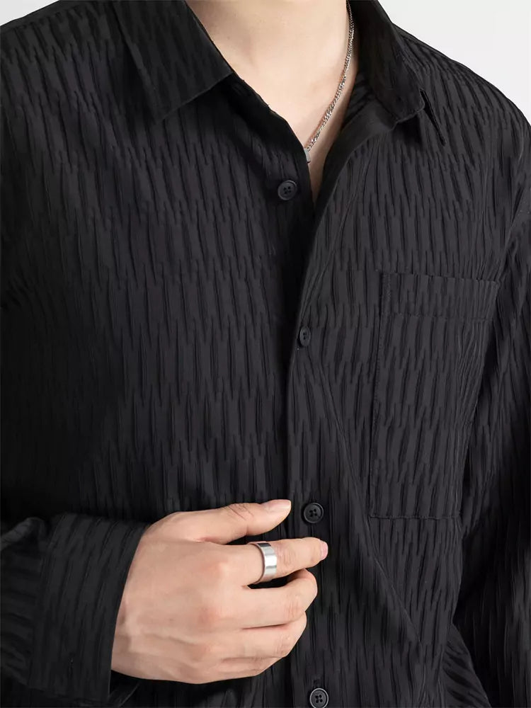Camisa texturizada de color sólido para hombre para otoño